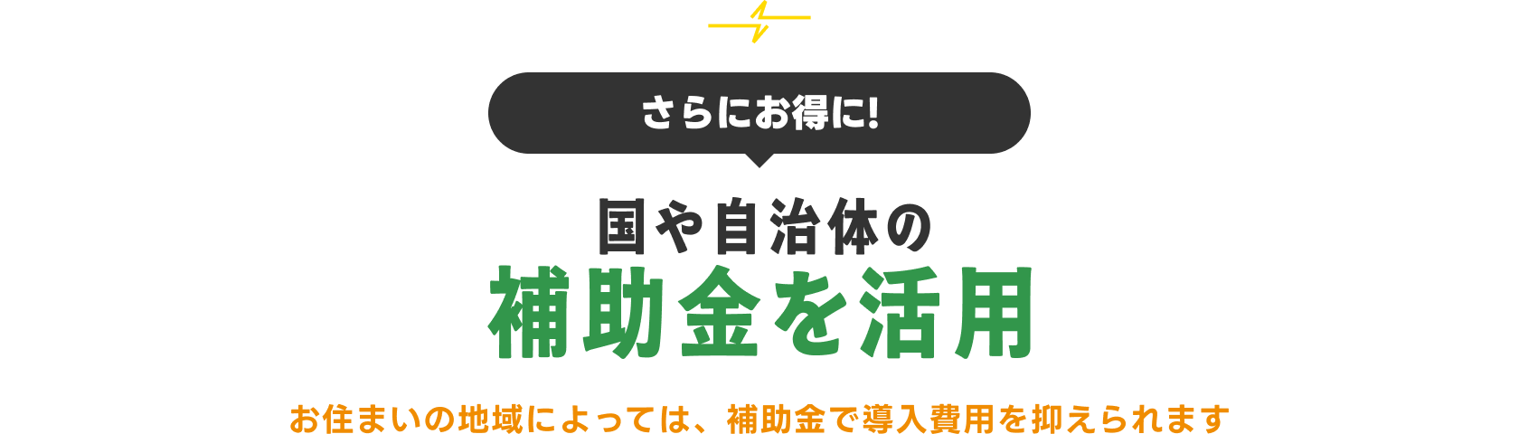 さらにお得！国や自治体の補助金を活用　お住まいの地域によっては、補助金で導入費用を抑えられます